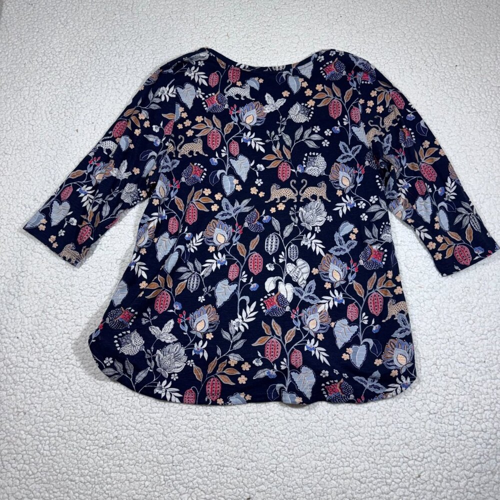 Chico's Womens Blue Floral Leopard Jersey Tunic Top Size 2 US L Cotton Modal - Picture 3 of 5